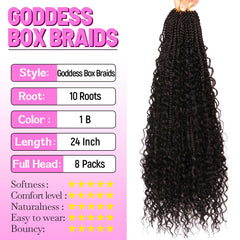 CooCooJoo Goddess Boho Box Braids texture close-up showing three curls for natural fullness