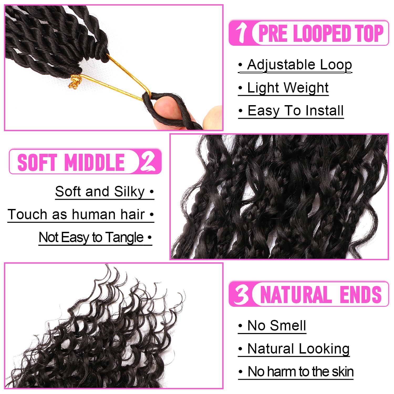 CooCooJoo Goddess Boho Box Braids soft low-temperature synthetic fibers gentle on skin