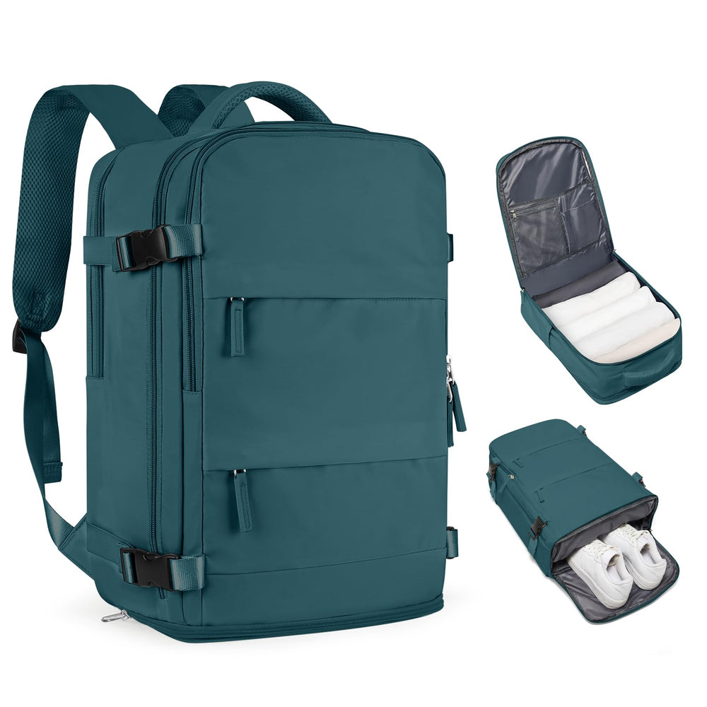 Coofay travel backpack open showing laptop compartment compatible with 15.6-inch devices for on-the-go work