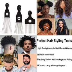 COOKOO black fist-design hair picks with ergonomic handle
