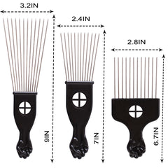 COOKOO metal hair picks with wide teeth in stainless steel finish