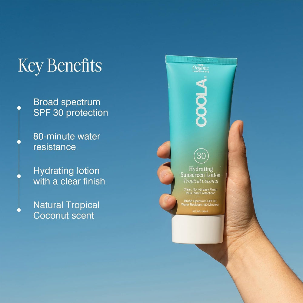 COOLA bottle demonstrates antioxidant-rich plant protection helps hydrate and nourish the skin barrier.
