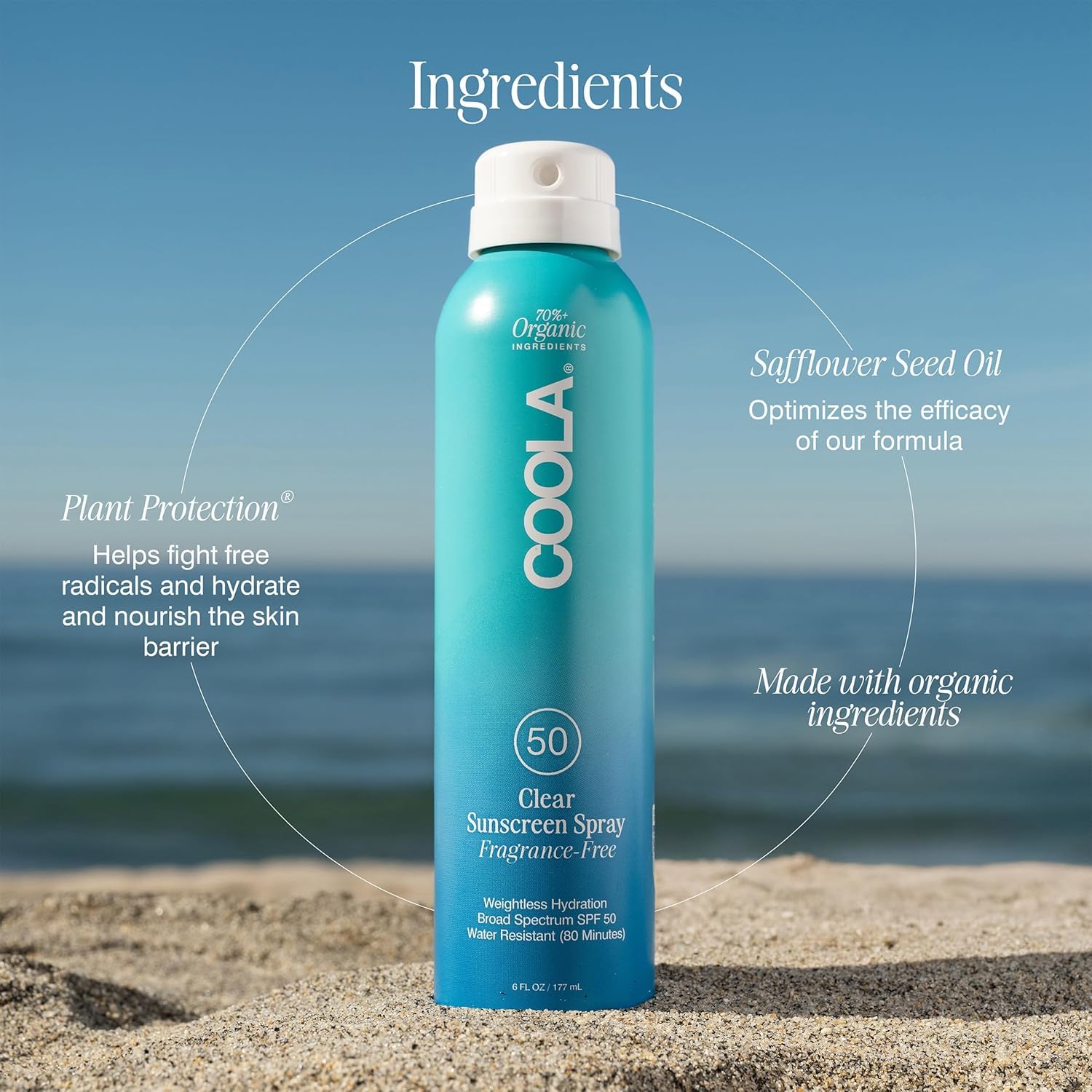 COOLA fast-absorbing sunscreen spray with no greasy residue