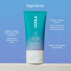 COOLA hand cream ingredients include organic arnica and vitamin E for skin-friendly nourishment.