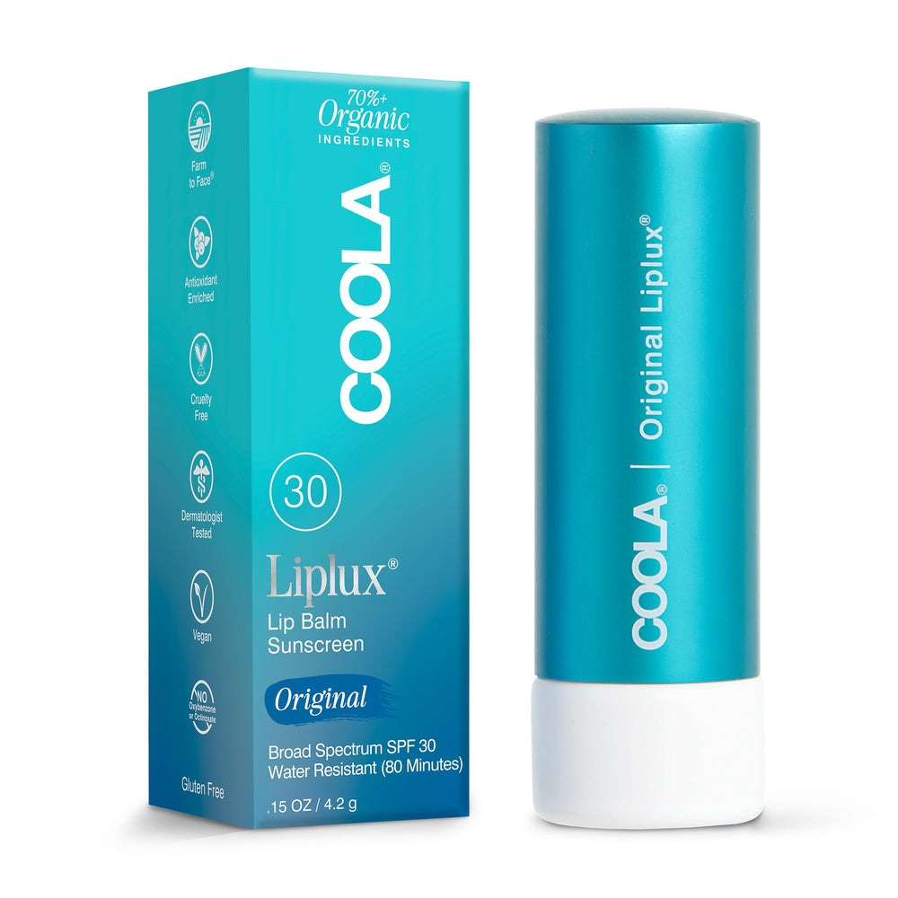 COOLA Liplux bálsamo claro con SPF 30 para uso diario.