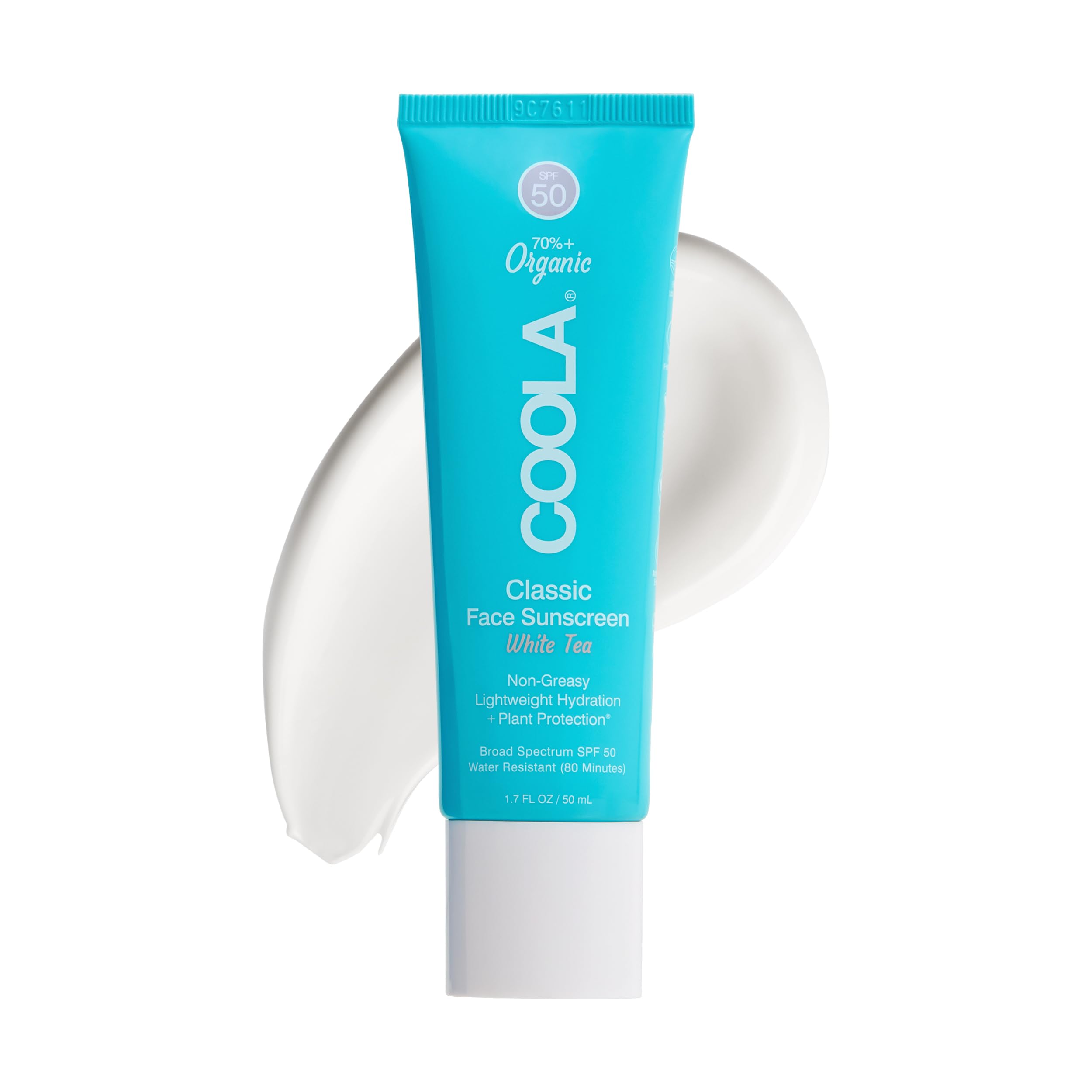 COOLA Organic Face Sunscreen SPF 50 bottle shown for lightweight sun protection.