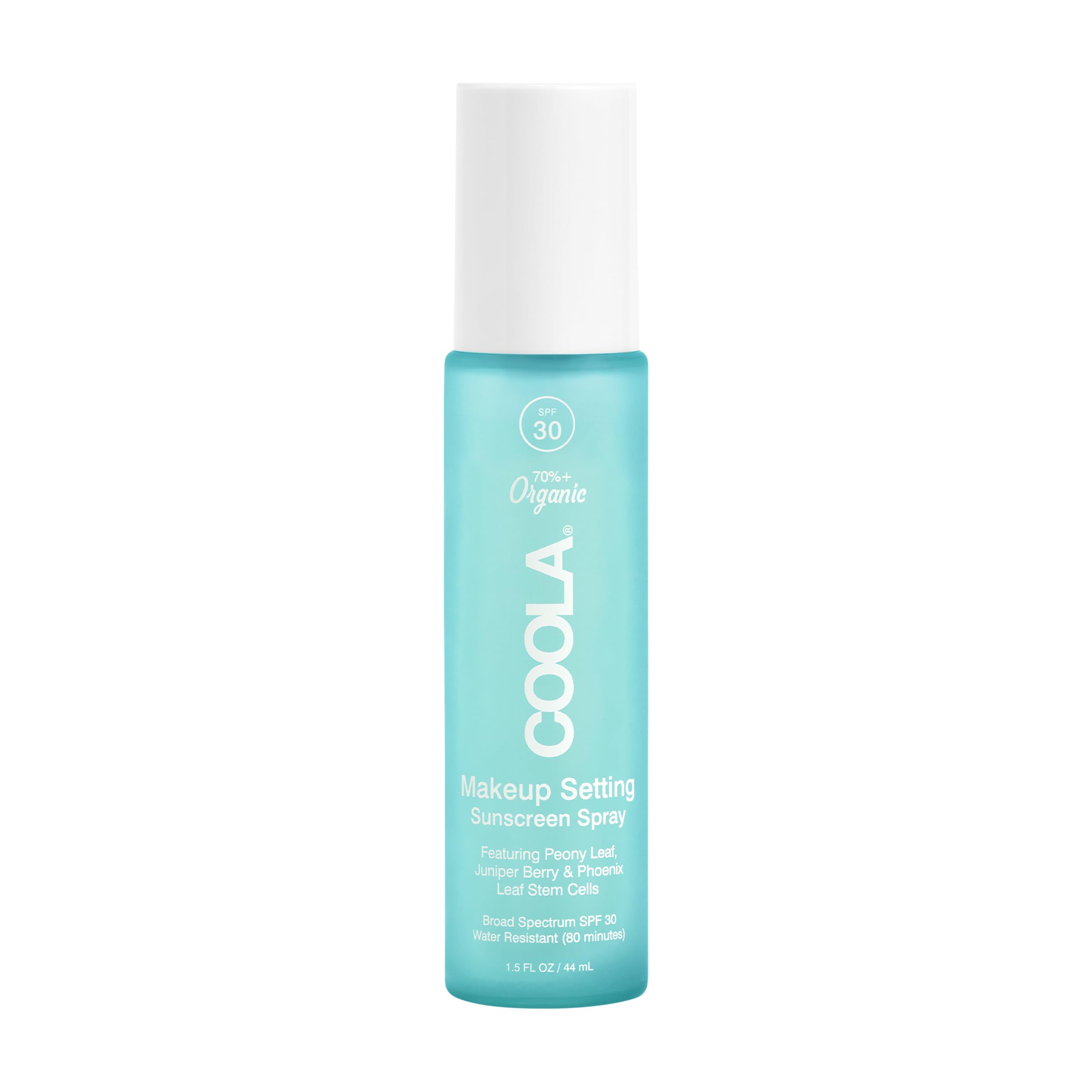 COOLA organic makeup setting spray bottle with SPF 30 for all-day protection