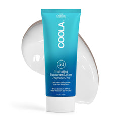 COOLA Organic Sunscreen SPF 50 Body Lotion bottle shows lightweight daily protection