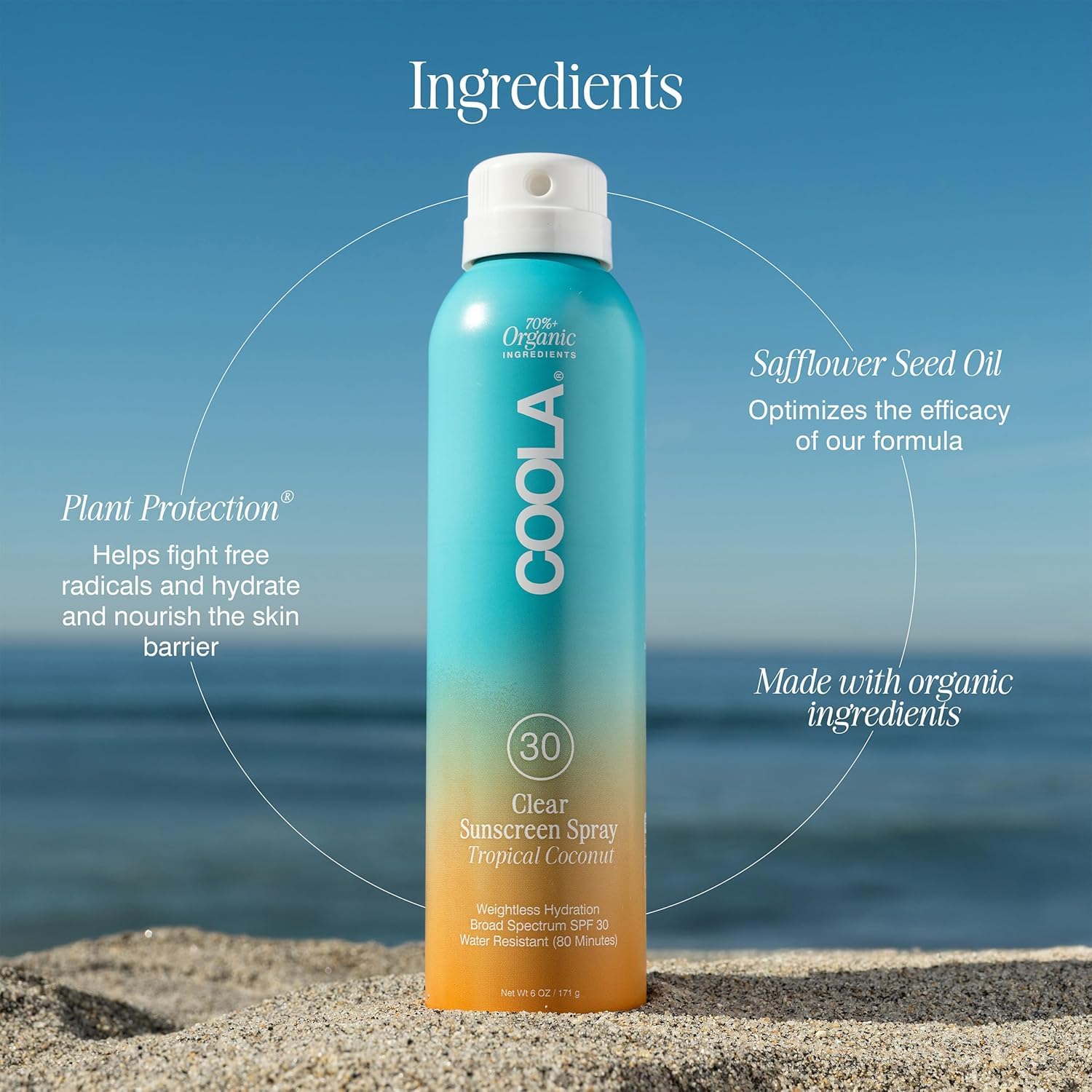 COOLA vegan and gluten-free label signals clean, reef-friendly protection