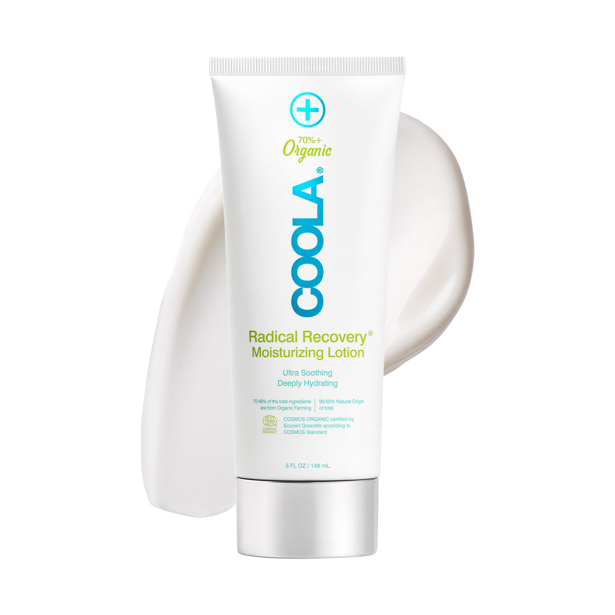 COOLA Radical Recovery after Sun bottle application showing soothing, hydrating relief after sun exposure.