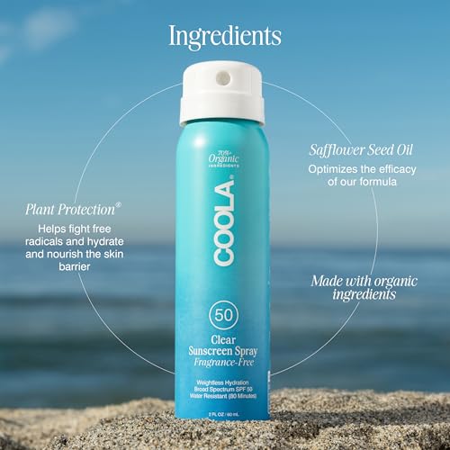 COOLA atomizador solar sin fragancia apto para piel sensible al aire libre.