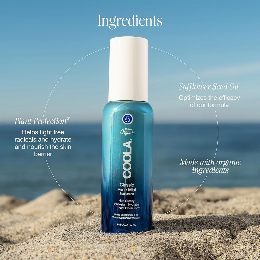 COOLA vegan and gluten-free formula supports clean, conscious skincare routines.