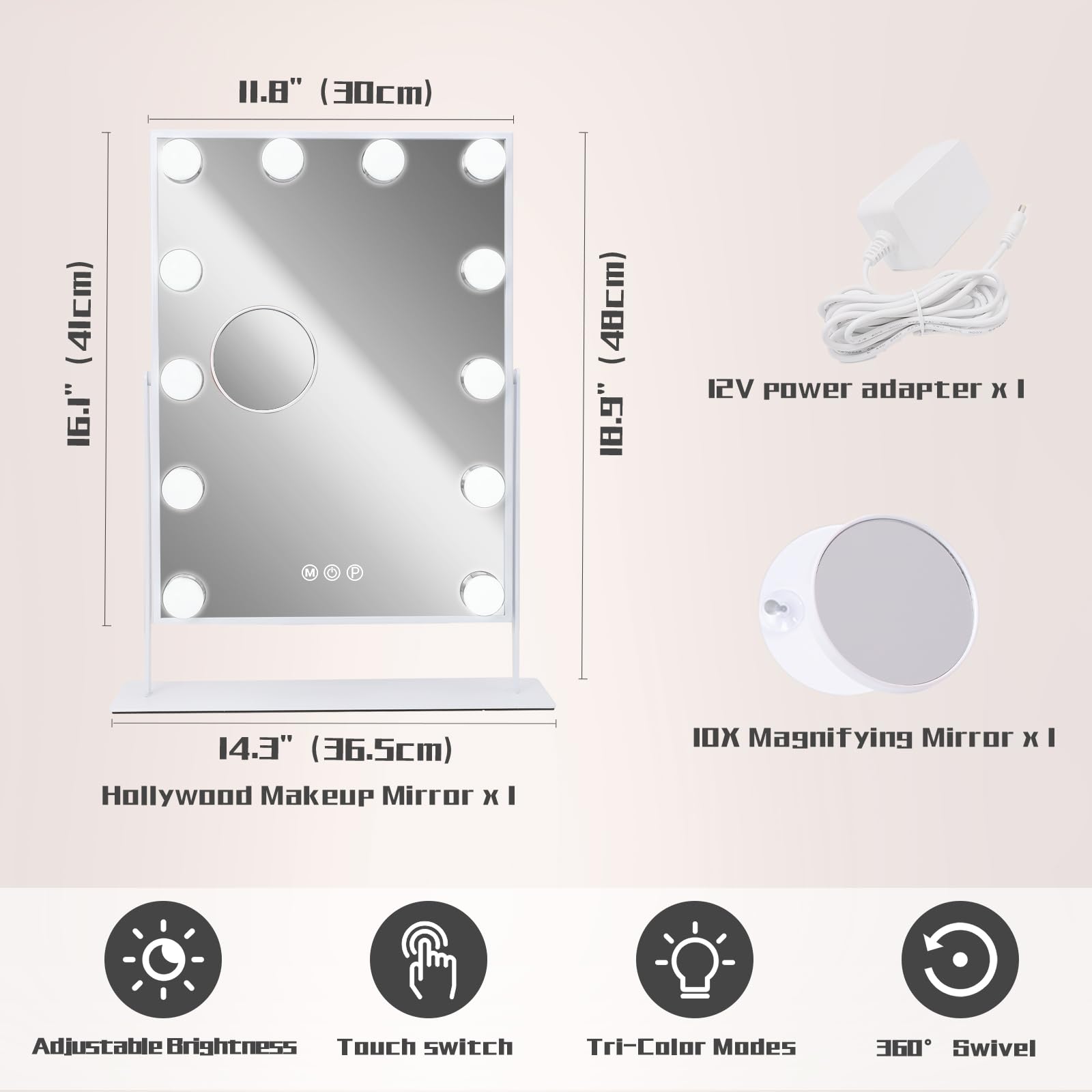 COOLJEEN vanity mirror with 12 LED bulbs provides bright, even lighting for detailed work