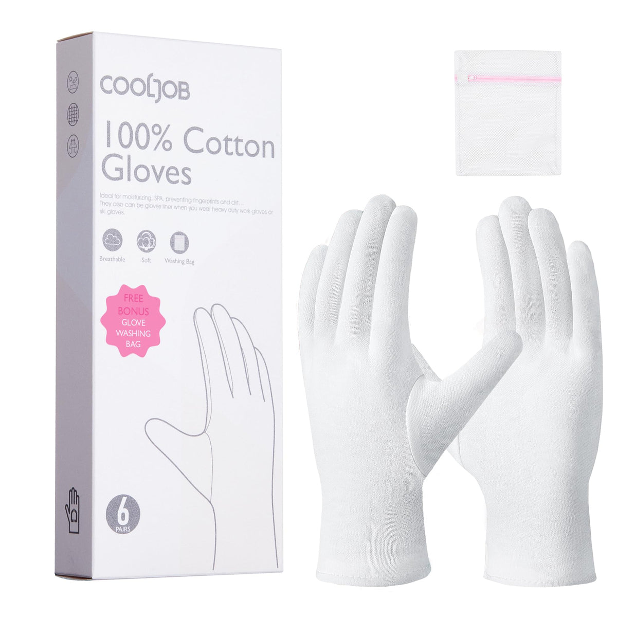 Guantes COOLJOB de algodón blancos, suaves y duraderos para uso nocturno y spa.