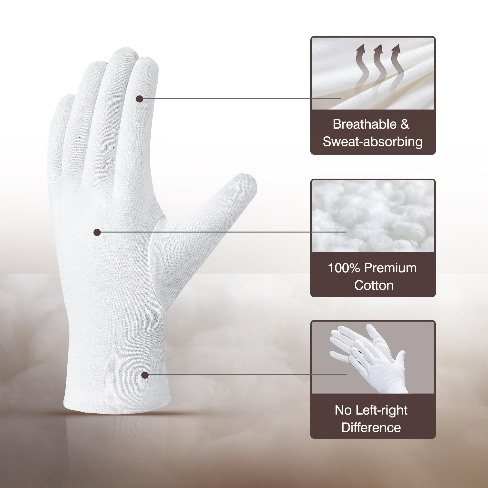 Guantes COOLJOB de algodón para uso nocturno, manteniendo las manos cómodas.