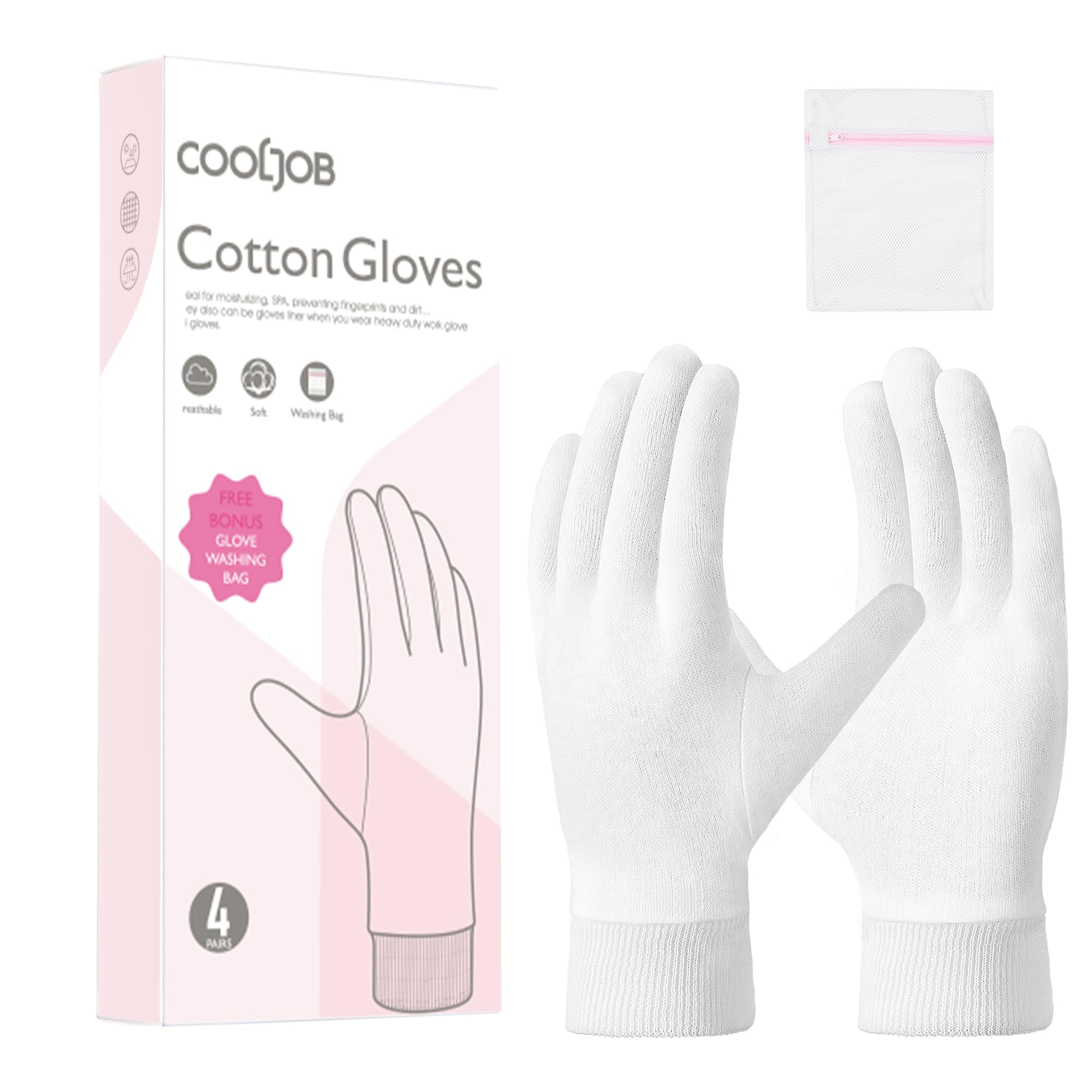 Guantes COOLJOB de algodón suaves para piel sensible, confort nocturno.