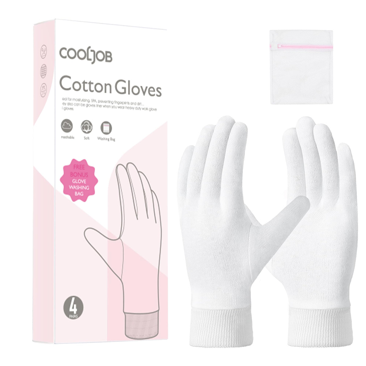 Guantes COOLJOB de algodón suaves para piel sensible, confort nocturno.