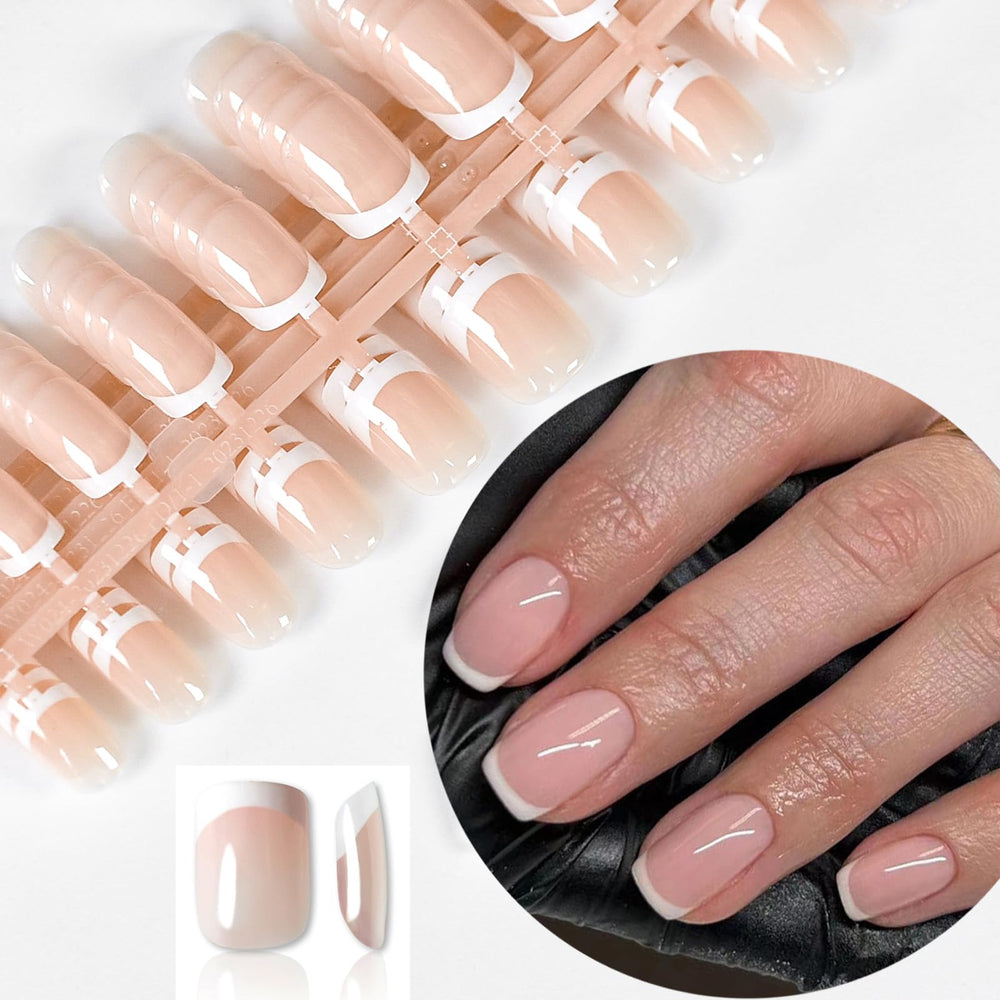Coolnail white French tip press-on nails in short square-round shape for quick, salon-like wear