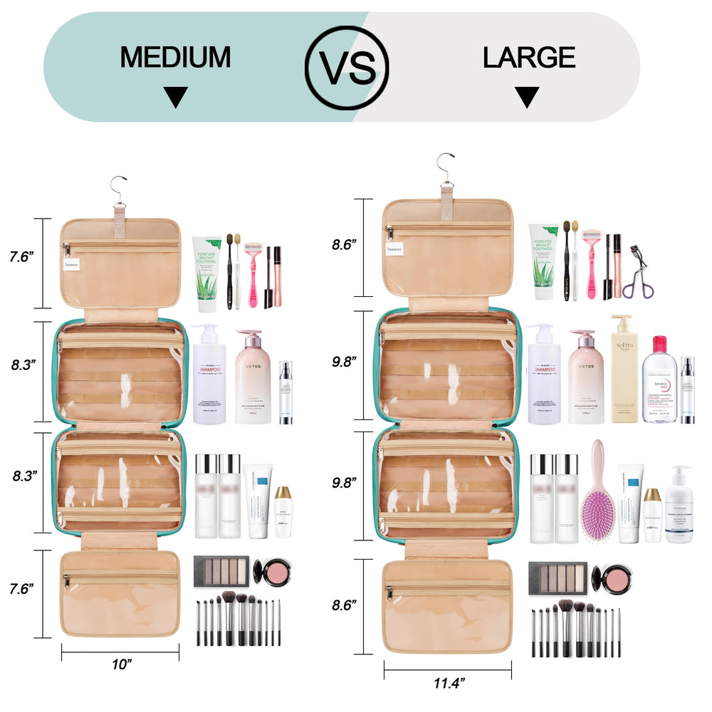 COOSKY main toiletry compartments hold full-sized items securely while traveling.