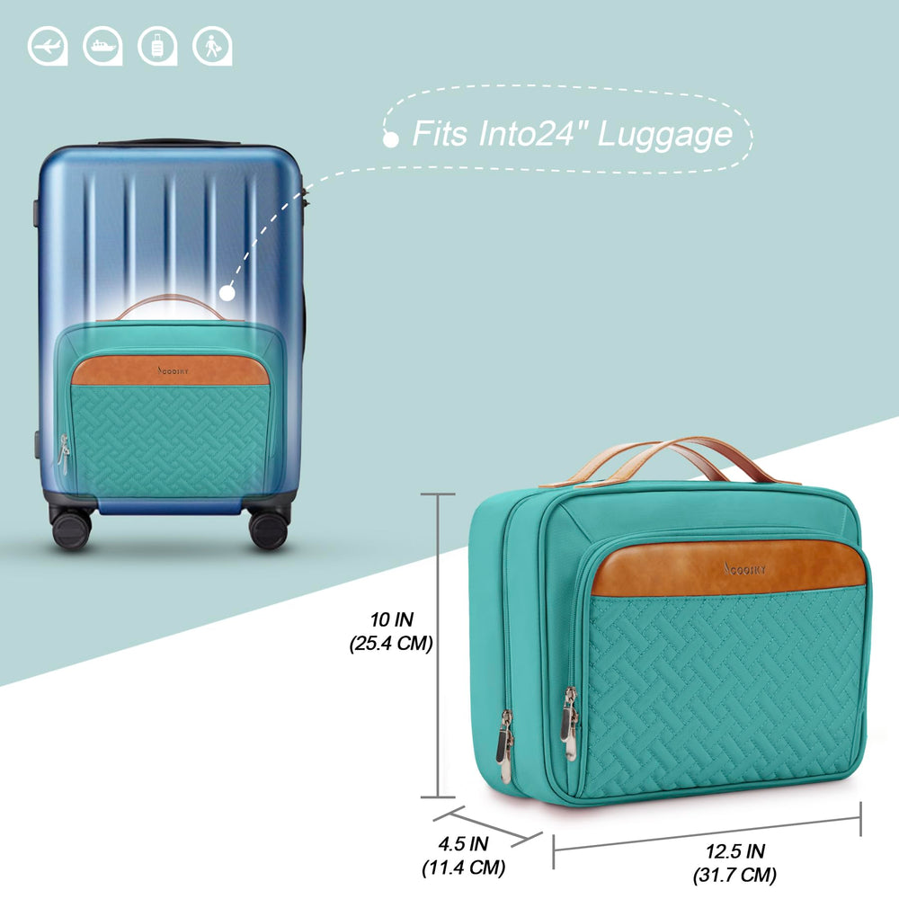 COOSKY trolley strap on the back keeps the bag attached to a rolling suitcase.