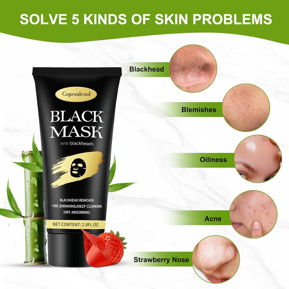 Coperalcool charcoal face mask application showing even coverage for deep cleansing.
