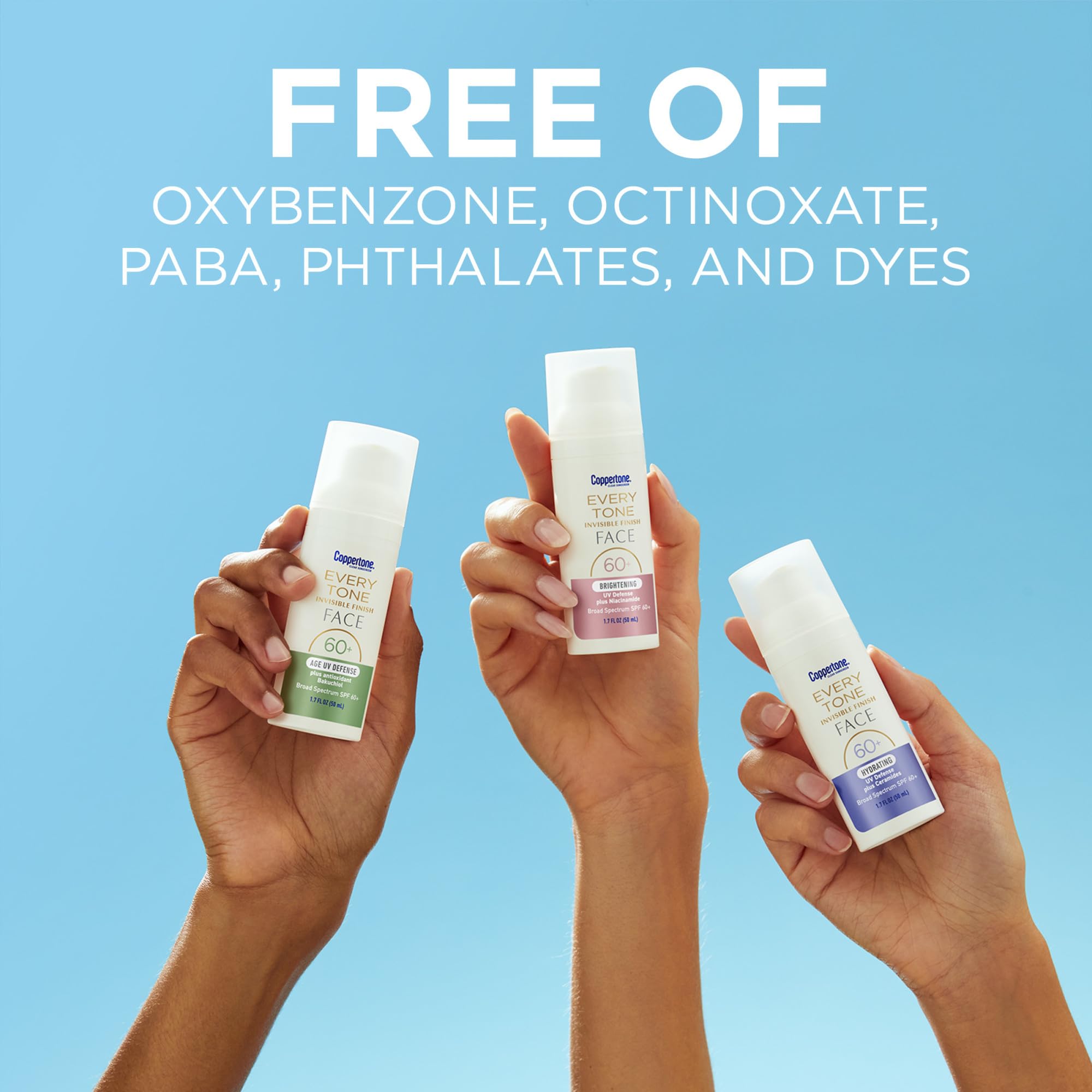 Coppertone Every Tone free of oxybenzone and octinoxate for clean sun care