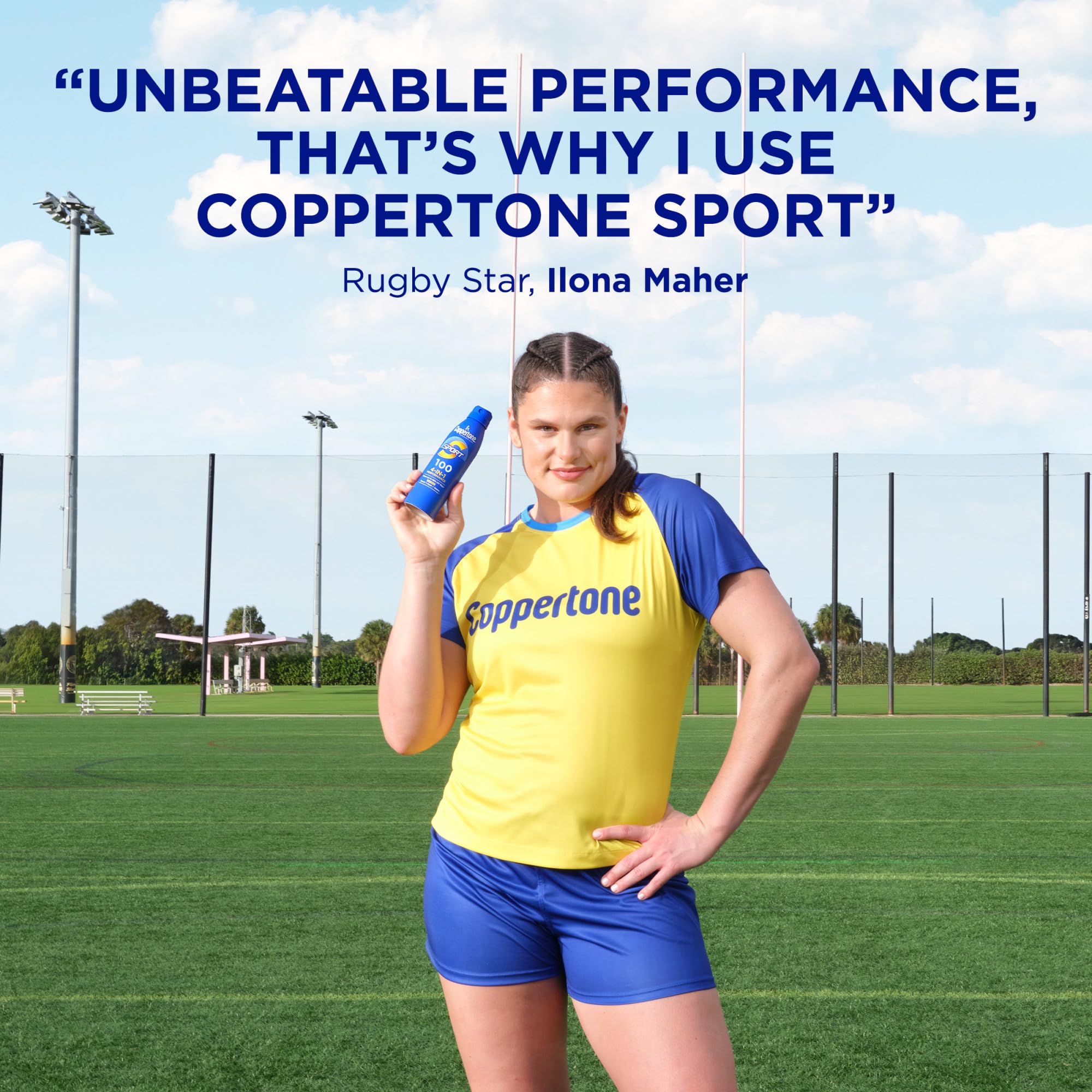 Aplicación desde cualquier ángulo con Coppertone Sport para cobertura fácil.