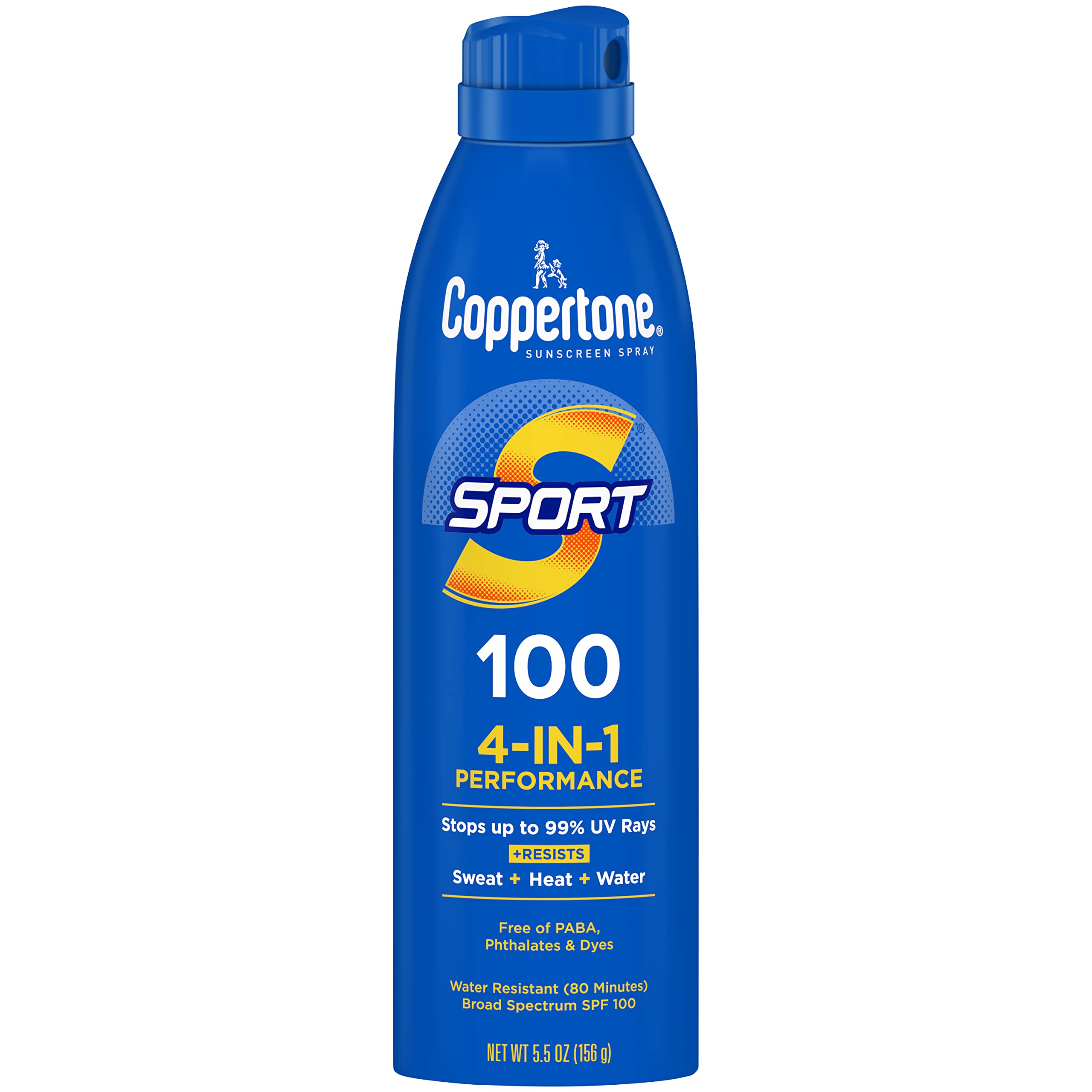 Coppertone Sport en botella con spray continuo para cobertura rápida y uniforme.