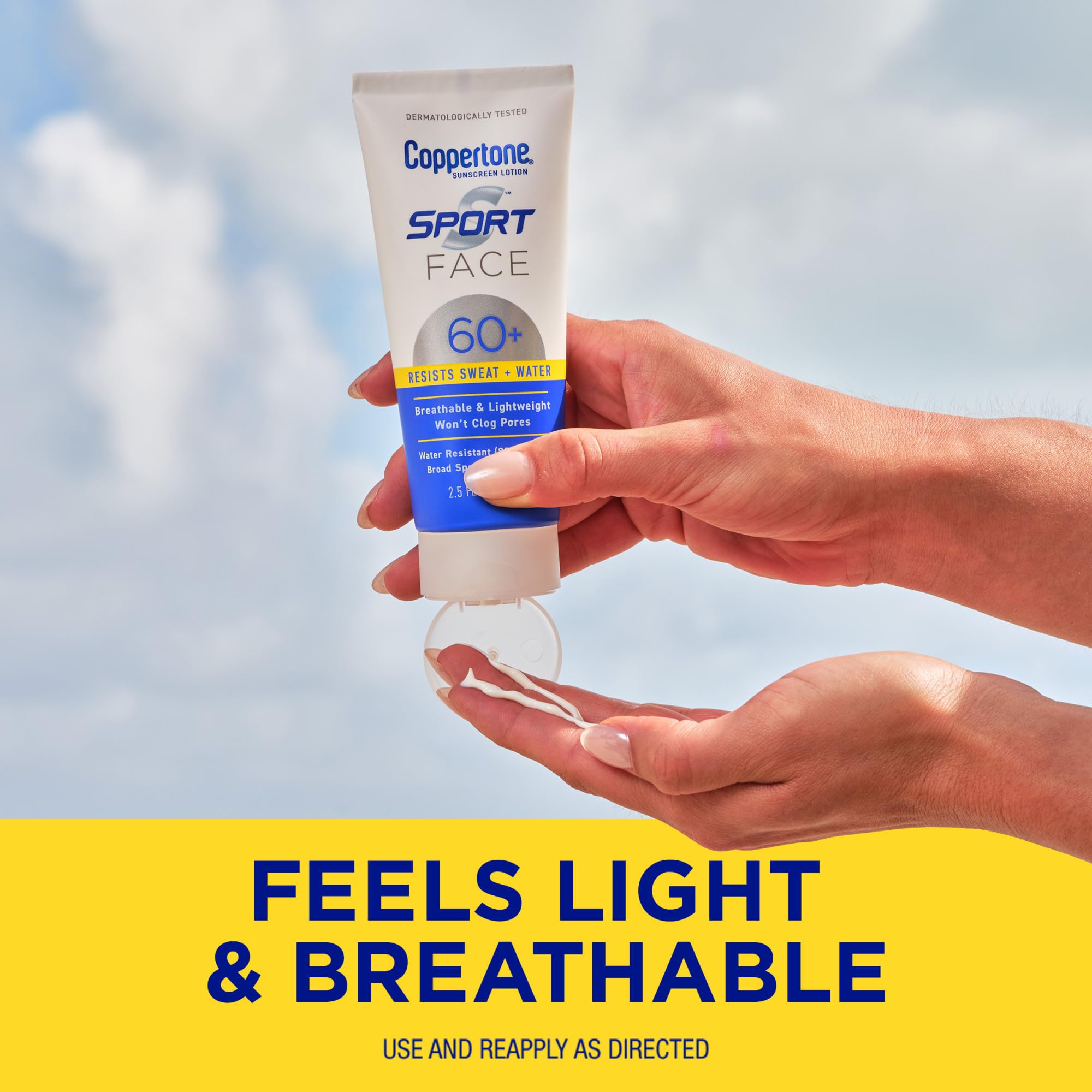 Coppertone Sport Face Sunscreen SPF 60+ contains vitamins C and E for skin support