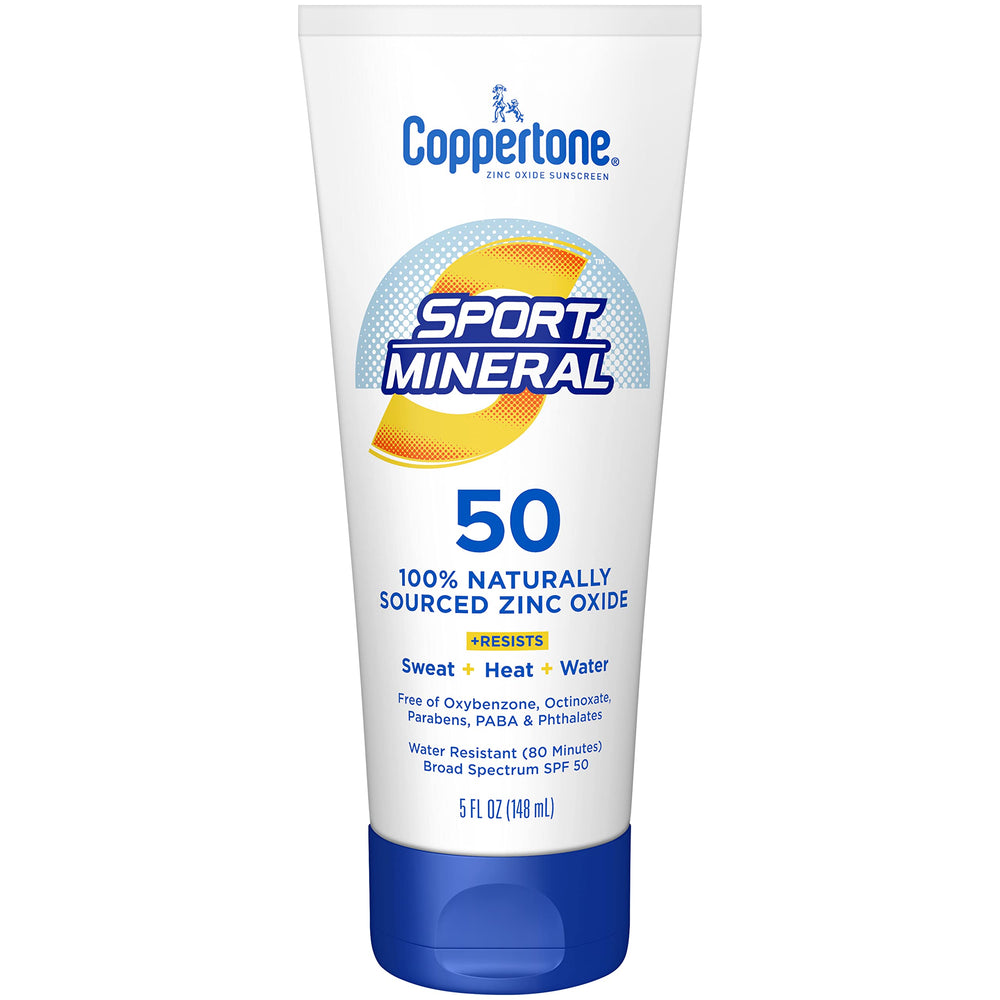 Coppertone Sport Mineral SPF 50: botella de 5 oz, protección mineral para actividades al aire libre.