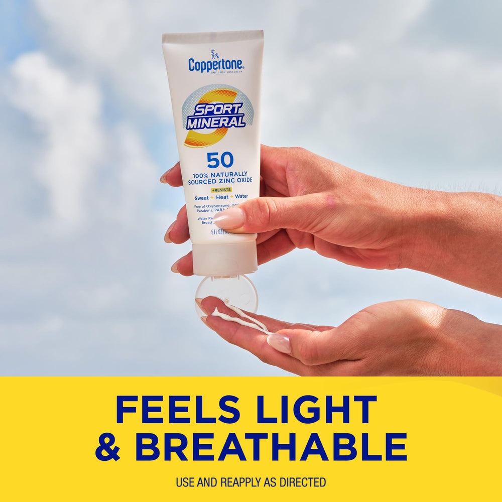 Coppertone Sport Mineral SPF 50, libre de fragancias para piel sensible.
