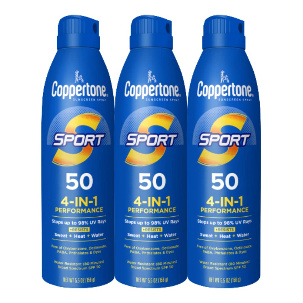 Coppertone Sport SPF50 con aplicación continua para cobertura rápida y uniforme.