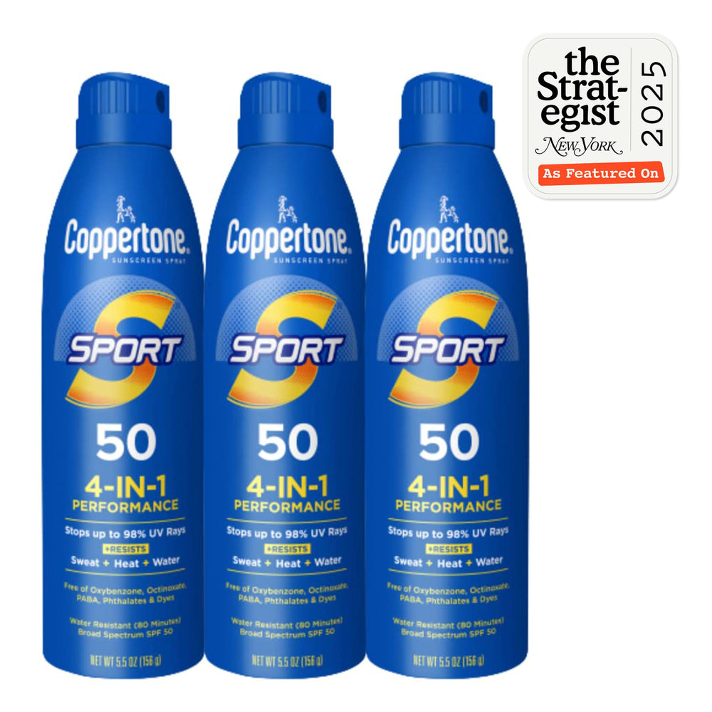 Protección UVA/UVB de Coppertone Sport SPF50 para piel expuesta al sol.