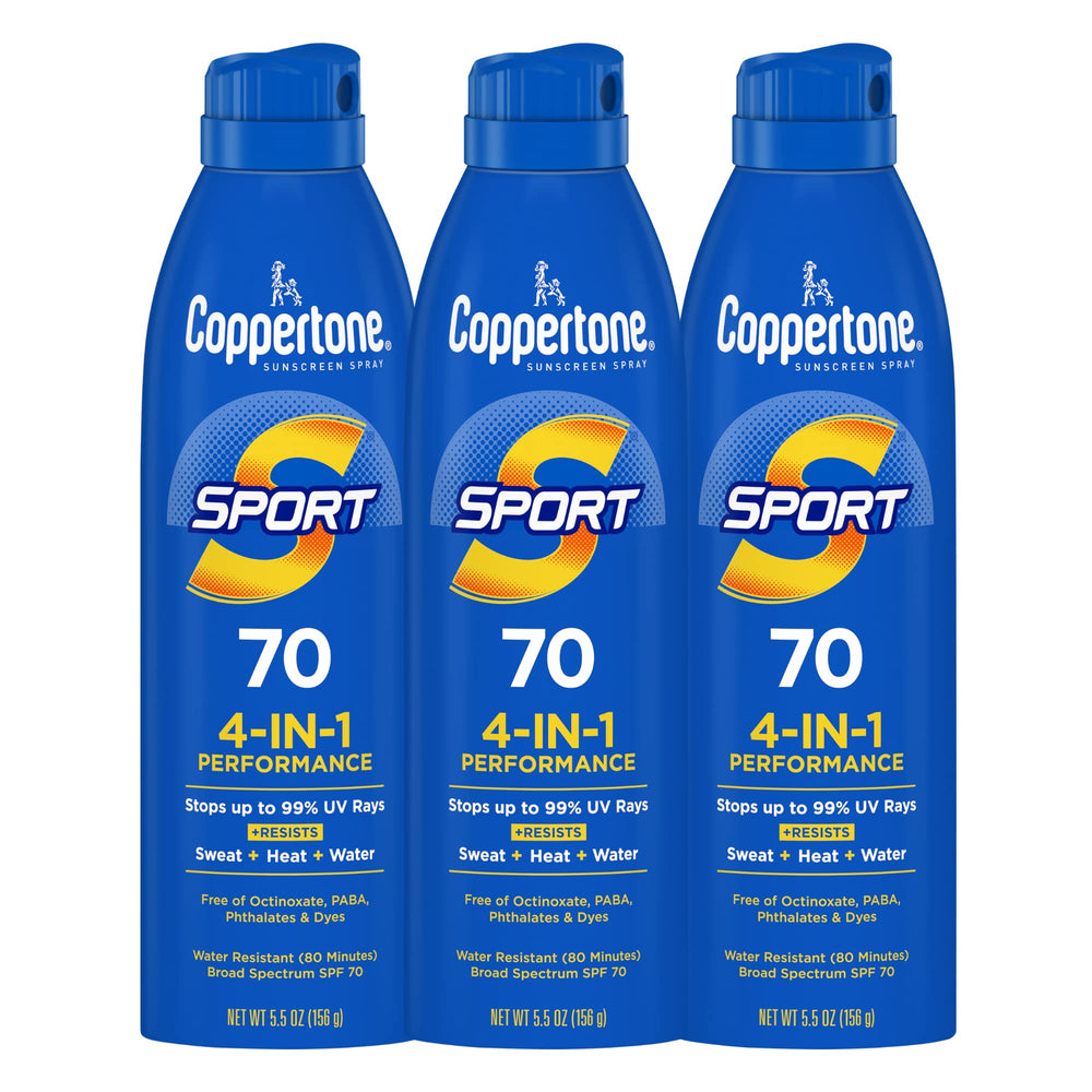 Coppertone Sport spray: angle-friendly application for quick, even coverage.