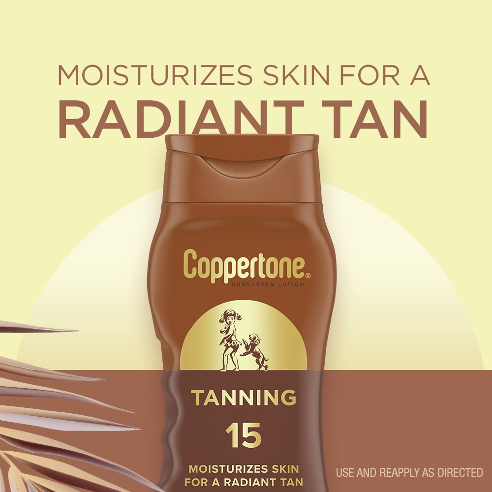 Coppertone tanning sunscreen lotion moisturizes skin as it's spread, supporting a comfortable day in sun