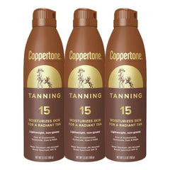 Coppertone tanning sunscreen spray shows even coverage with a fine mist.