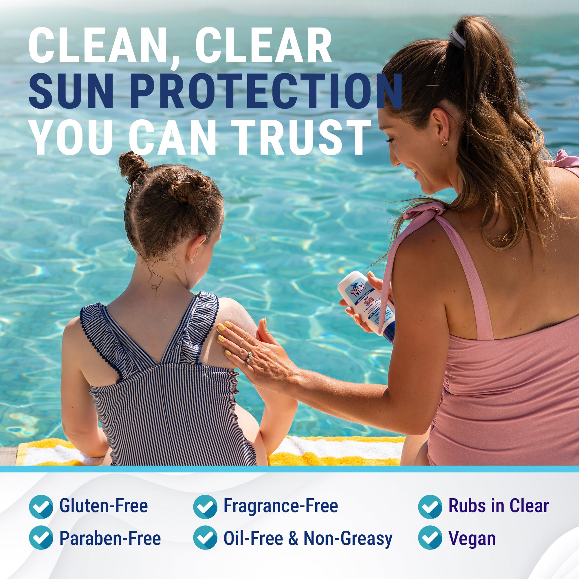 Coral Isles Sunscreen pump dispense demonstrates easy, quick application on the go.