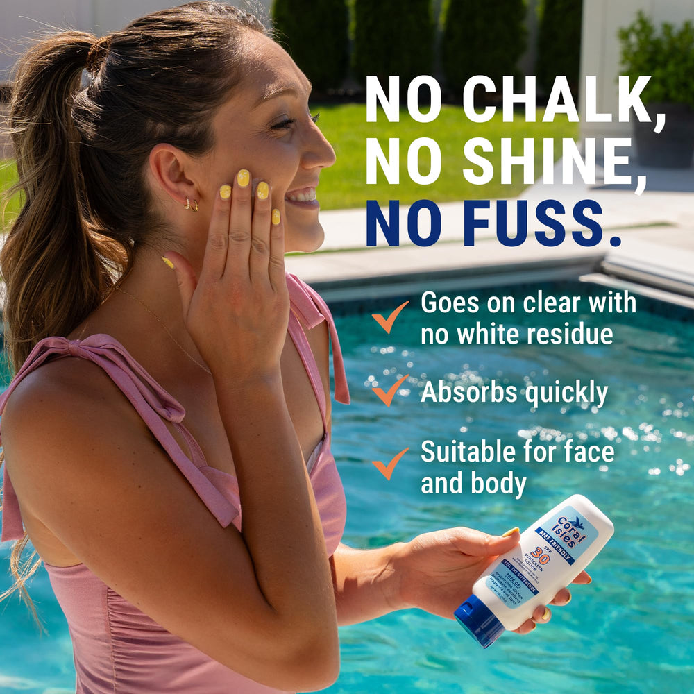 Coral Isles Sunscreen SPF 30 label communicates broad spectrum UVA UVB protection.