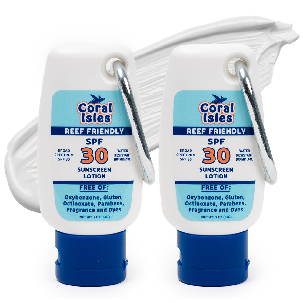 Coral Isles Sunscreen SPF 30 bottle shows reef-safe protection for outdoor days