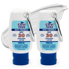 Coral Isles Sunscreen SPF 30 bottle shows reef-safe protection for outdoor days
