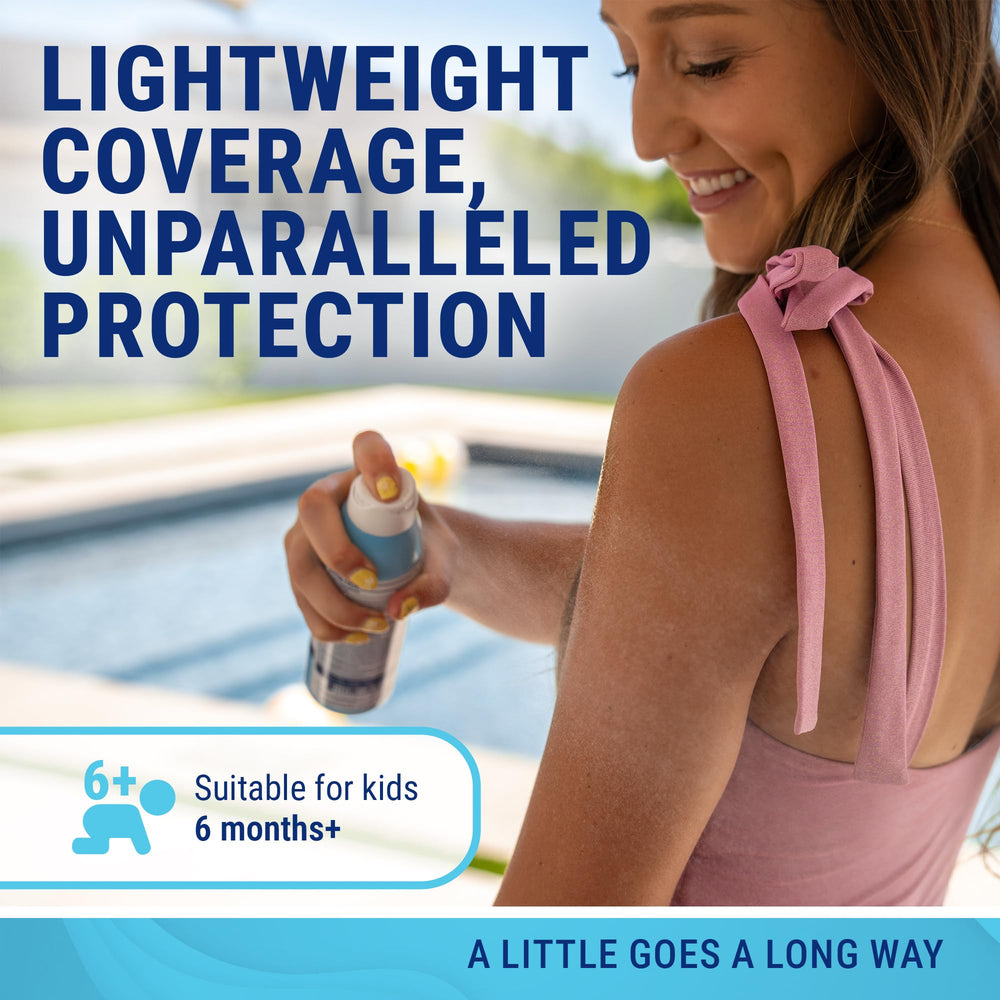 Coral Isles fragrance-free sunscreen spray highlighted for sensitive skin.
