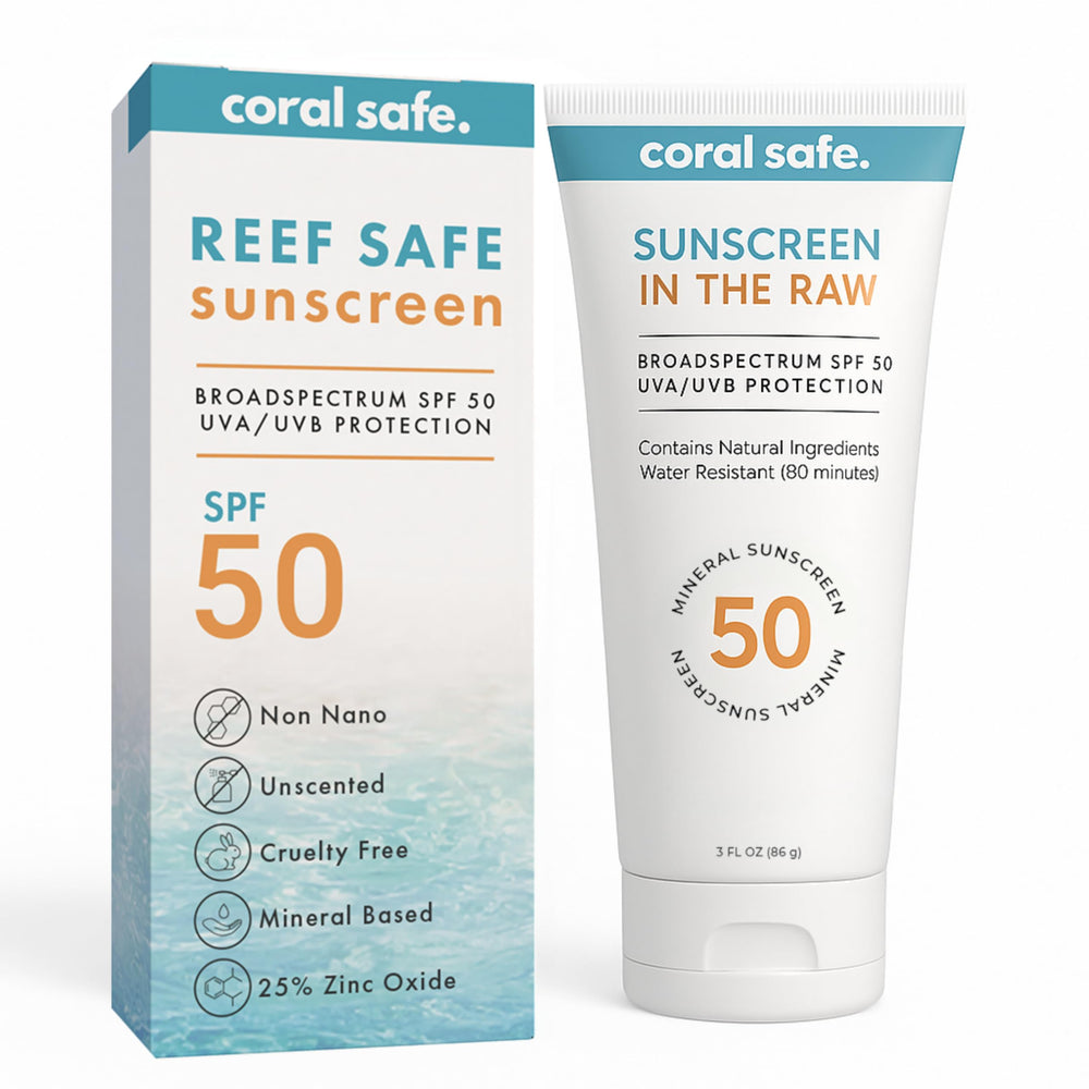 Coral Safe reef-safe sunscreen bottle ready for travel adventures