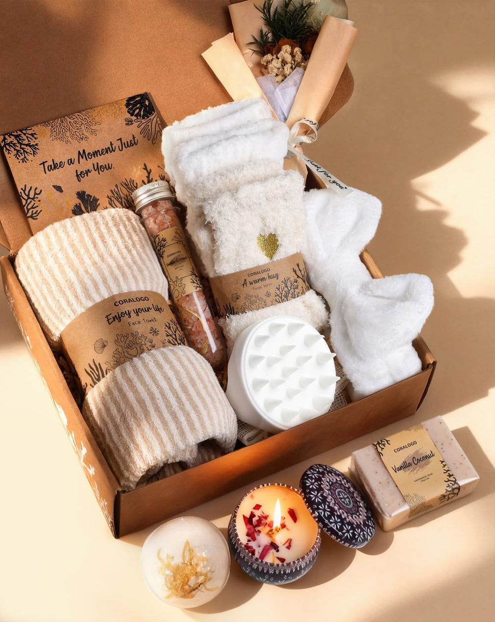 Coralogo Natural Spa Gift Set with bath bombs for at-home relaxation and pampering.