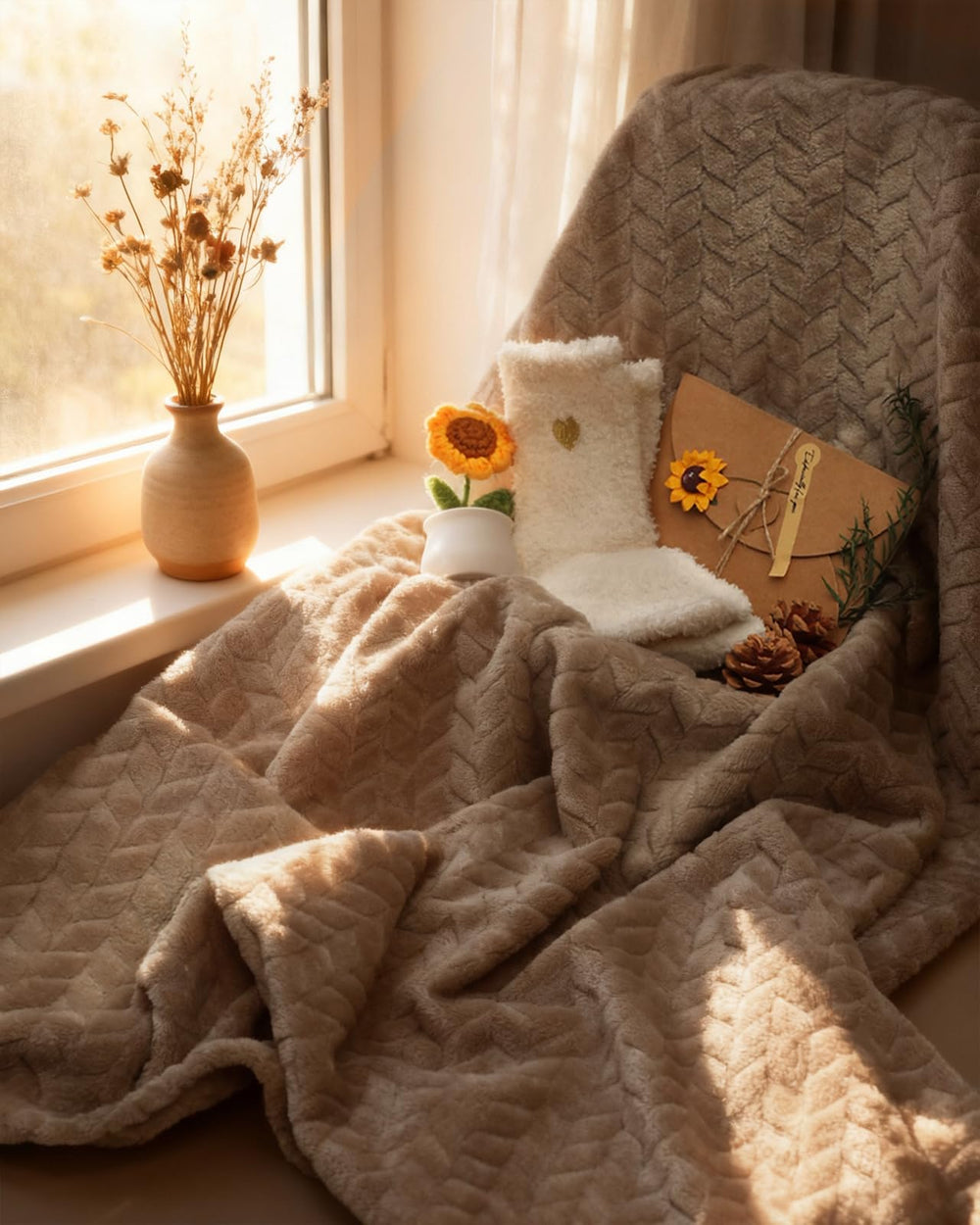 Coralogo sunflower spa basket scented candle and tea set for cozy evenings