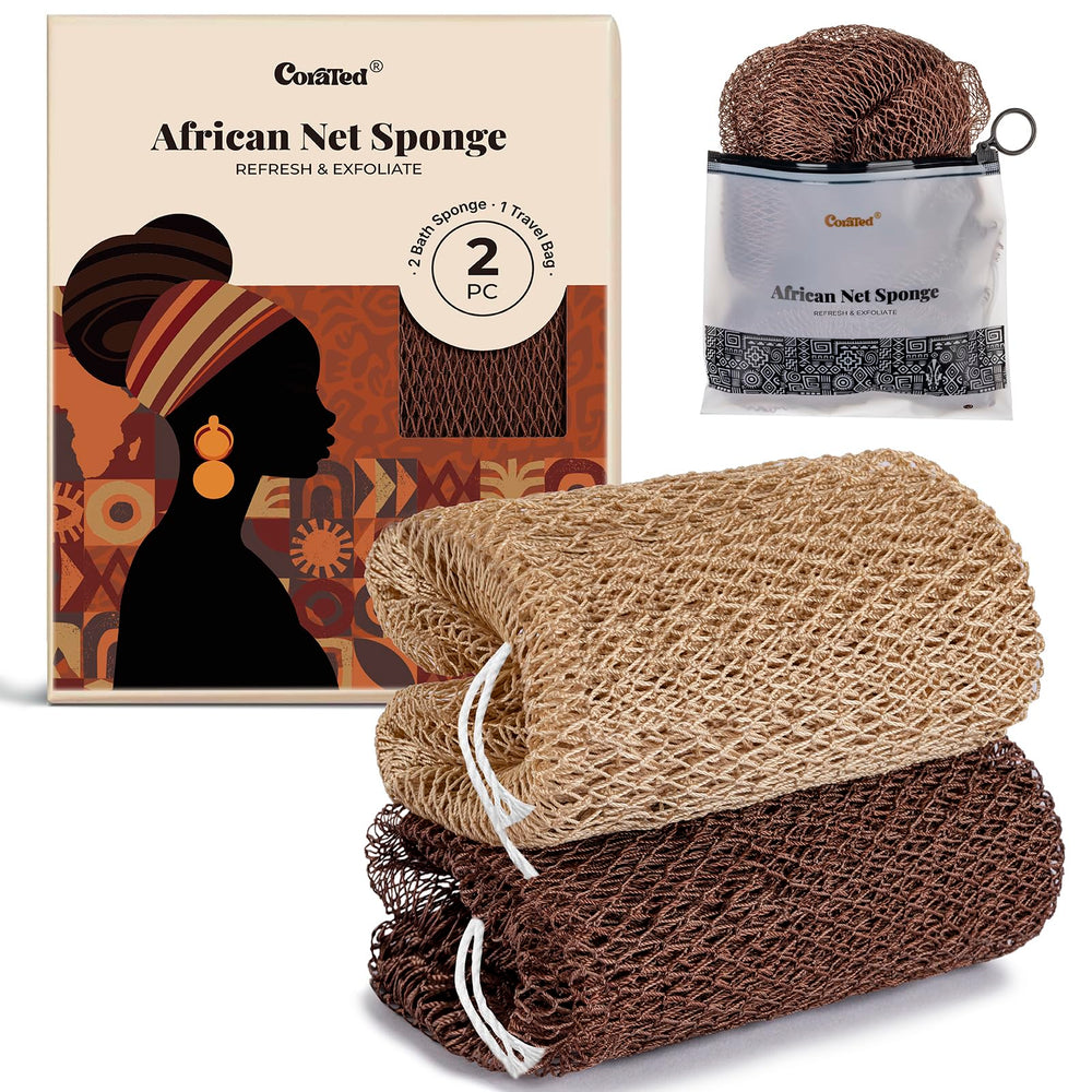 CORATED Esponja Neta Africana para Ducha, exfoliación suave y limpia los poros.
