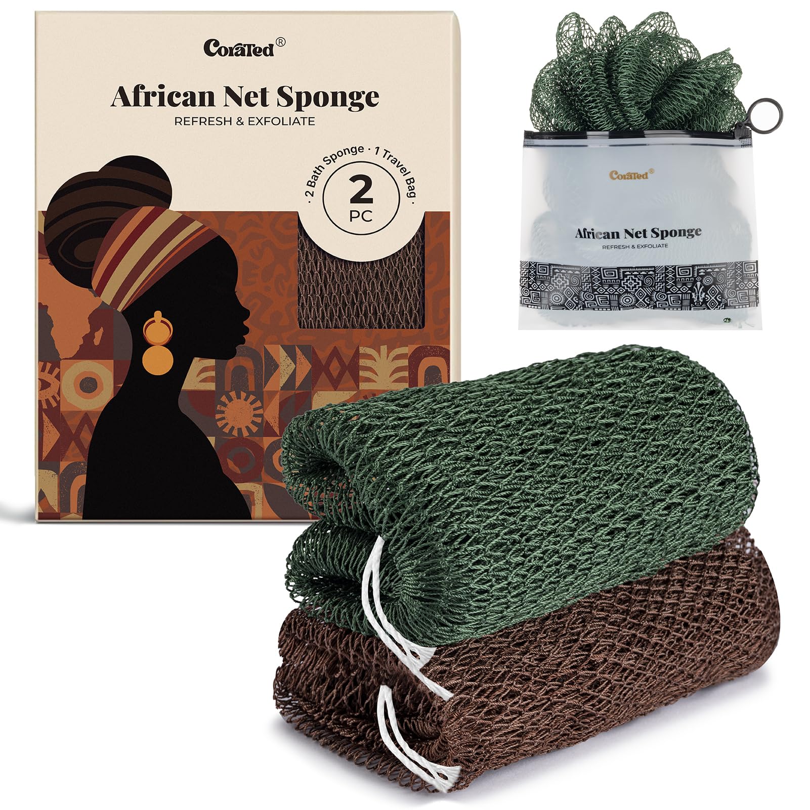 CORATED Esponja de Red Africana: exfoliación profunda y alcance para la espalda