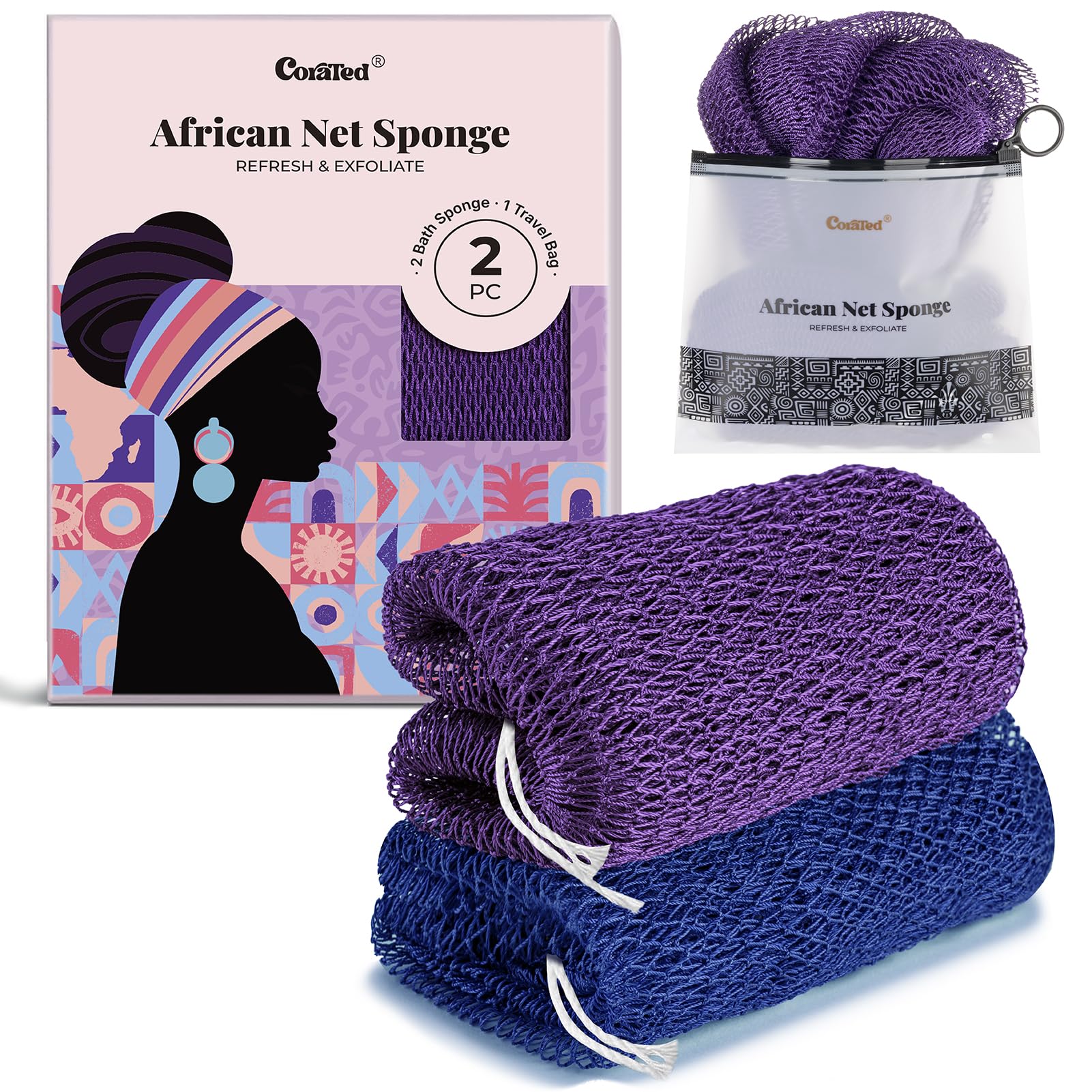 CORATED Esponja de red africana con nudos para exfoliar la frente suavemente