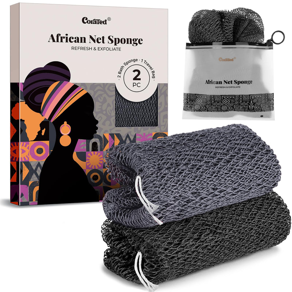 Esponja CORATED de red africana con exfoliación profunda para piel suave.