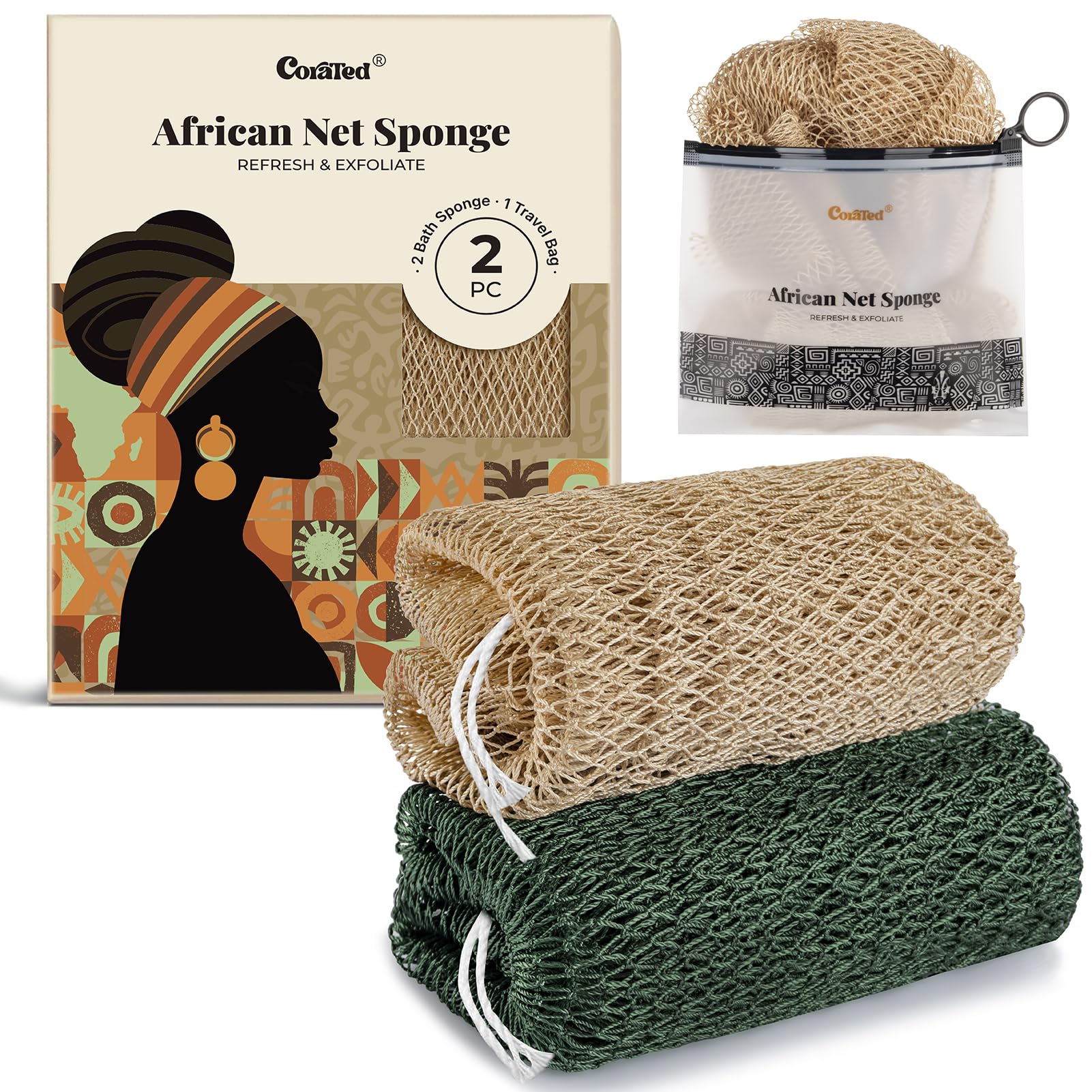 CORATED esponja red africana exfoliante para cuerpo, elimina impurezas y deja la piel suave.