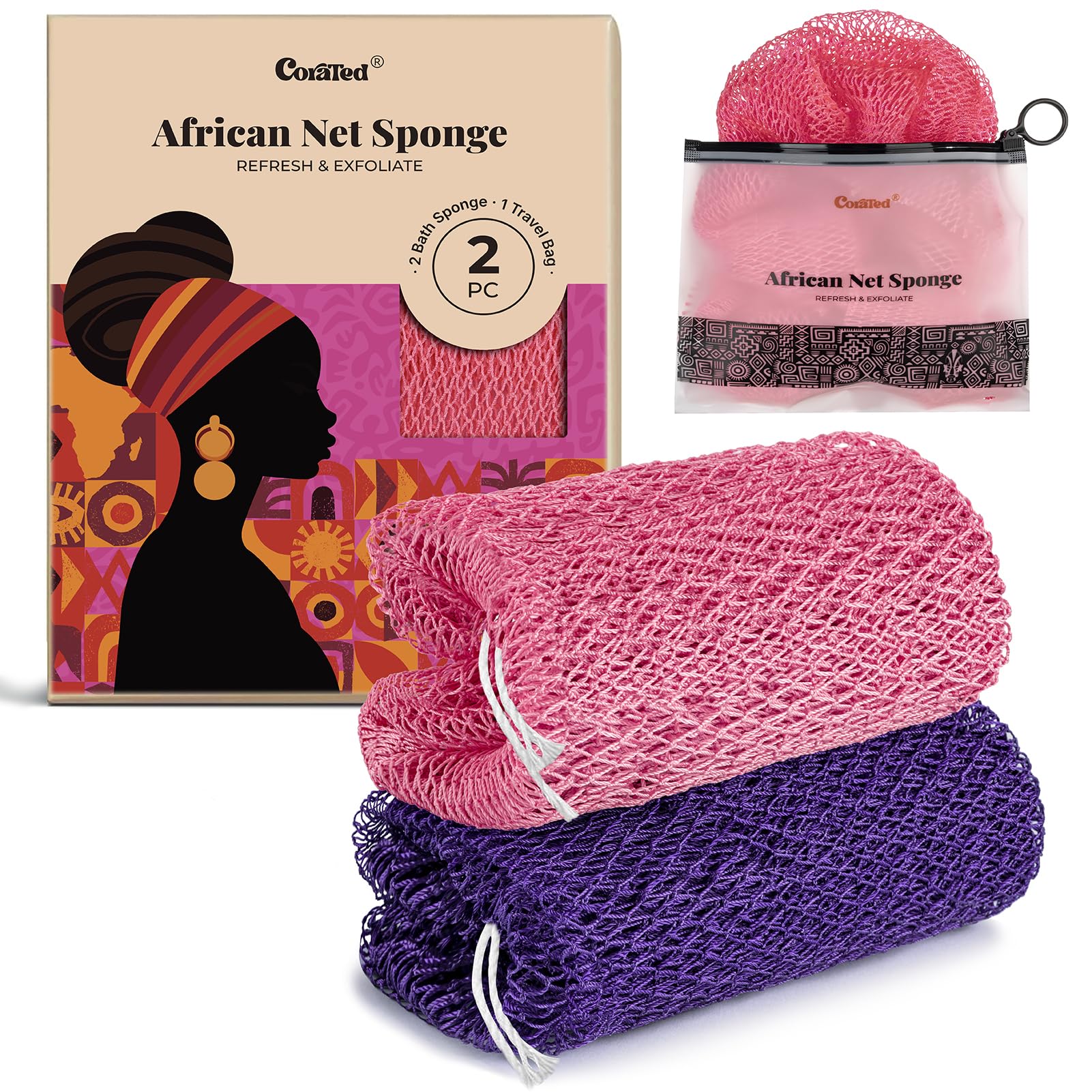 CORATED esponja de red africana para ducha exfoliante suave y eficaz